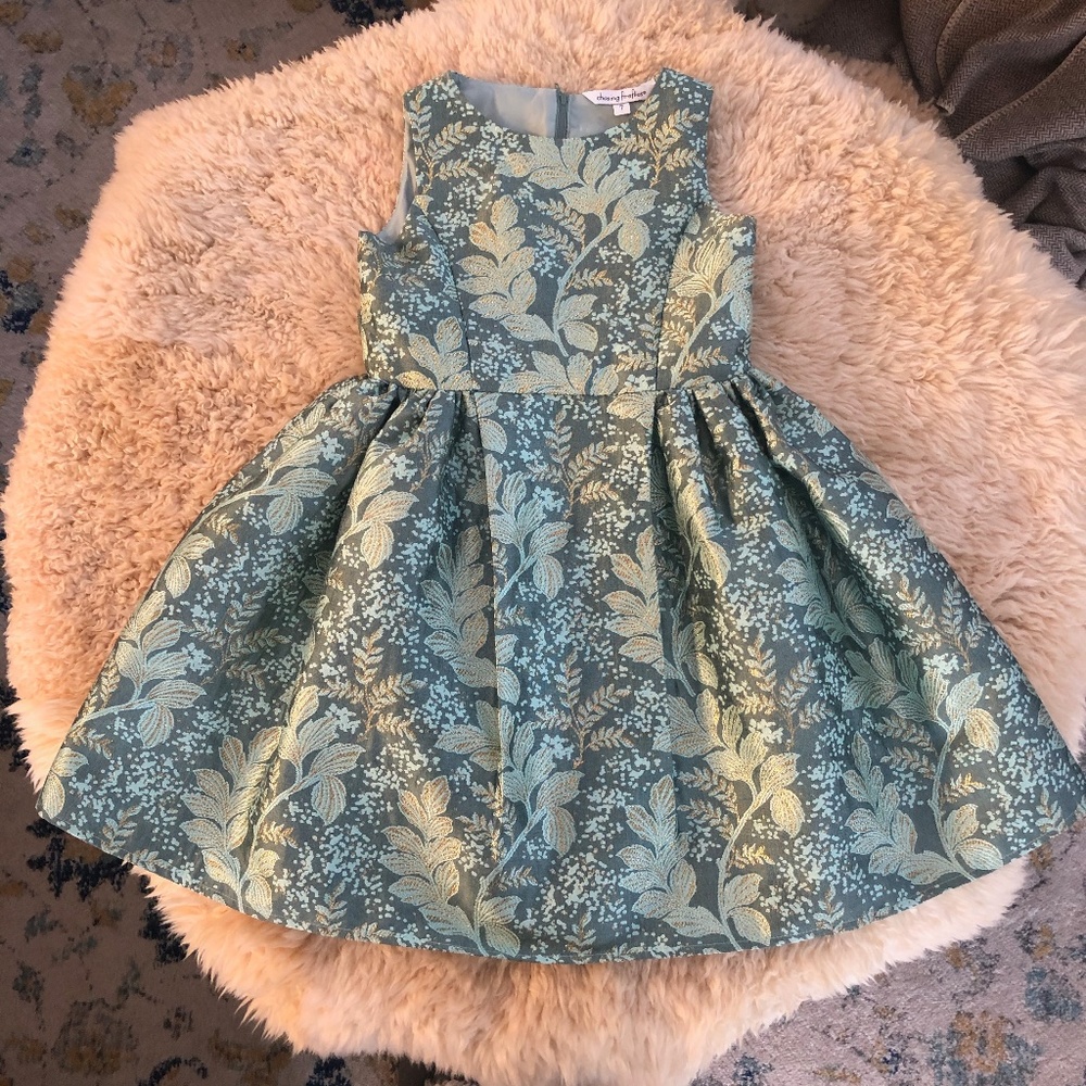 Chasing Fireflies Green and Gold Brocade Dress